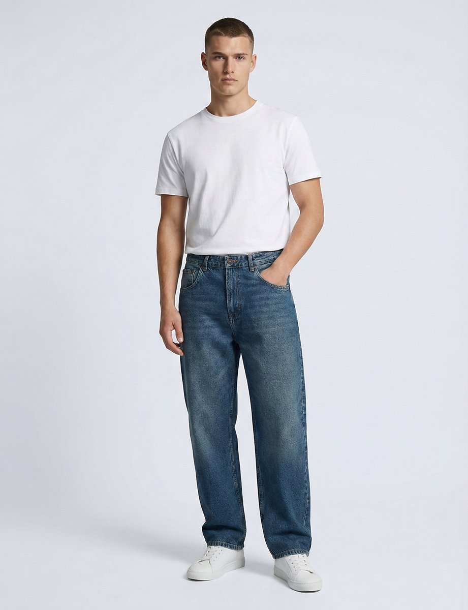 Julıus Geniş Paça Orta Bel Mavi Jean Pantolon