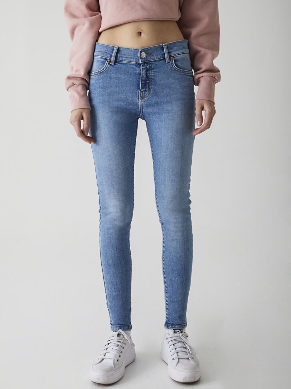 Lonıa Tall Cou Droit Bleu Moyen Les Pantalons