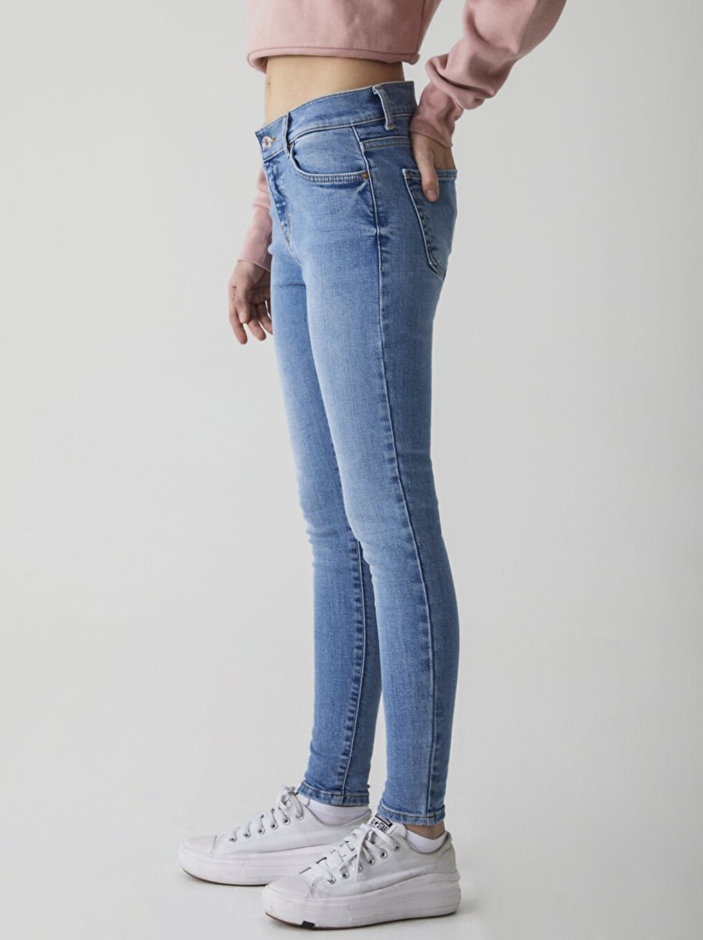 Lonıa Tall Cou Droit Bleu Moyen Les Pantalons