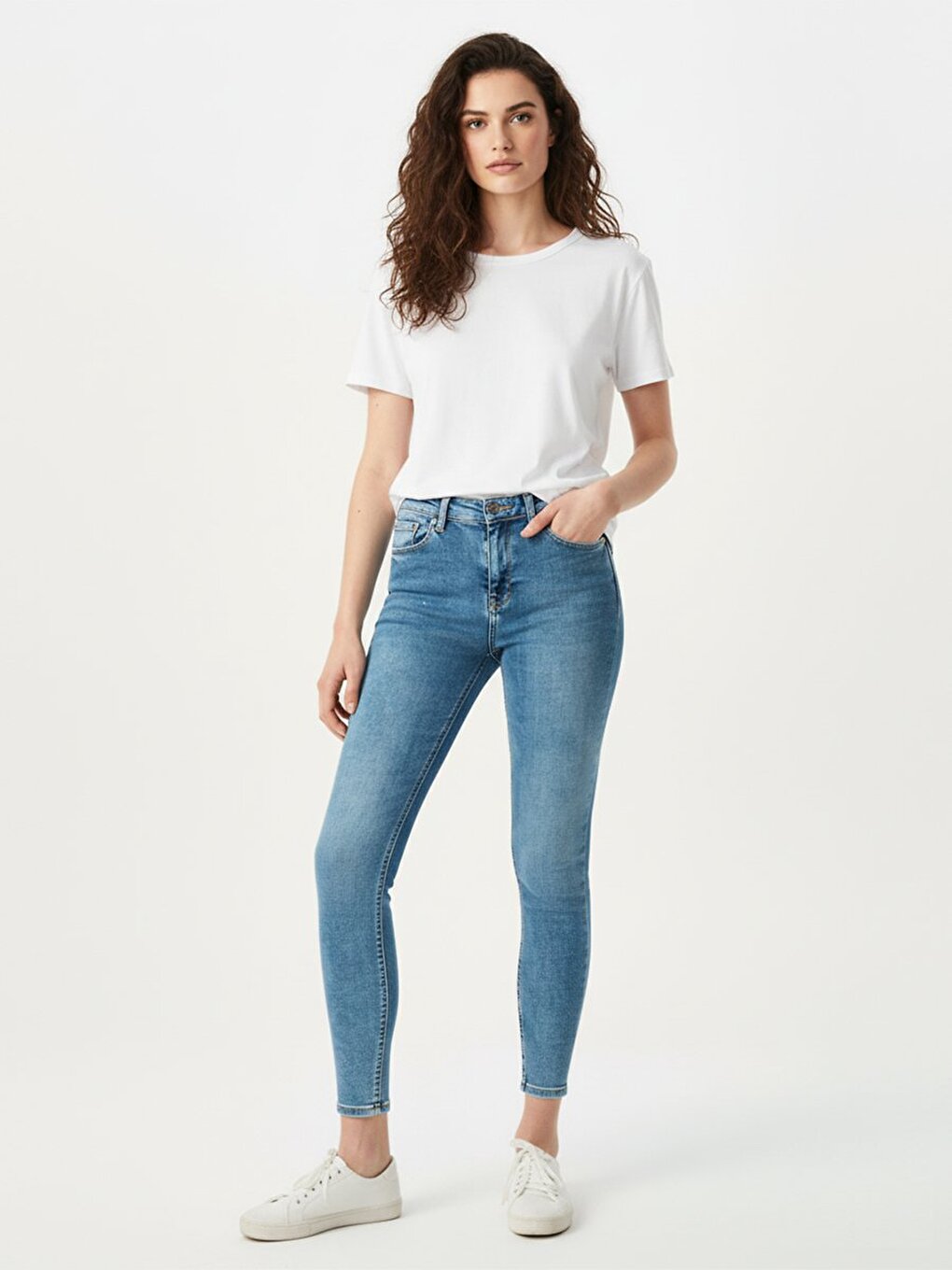 Marcella X Cou Droit Taille Haute Bleu Moyen Jean Les Pantalons
