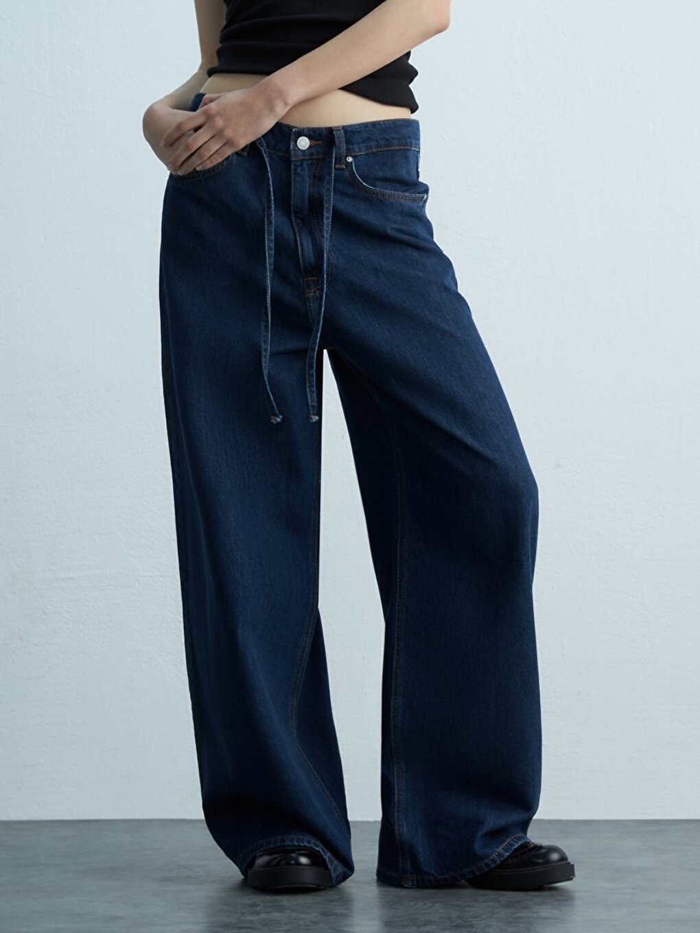 Denıssa Geniş Paça Yüksek Bel Mavi Jean Pantolon