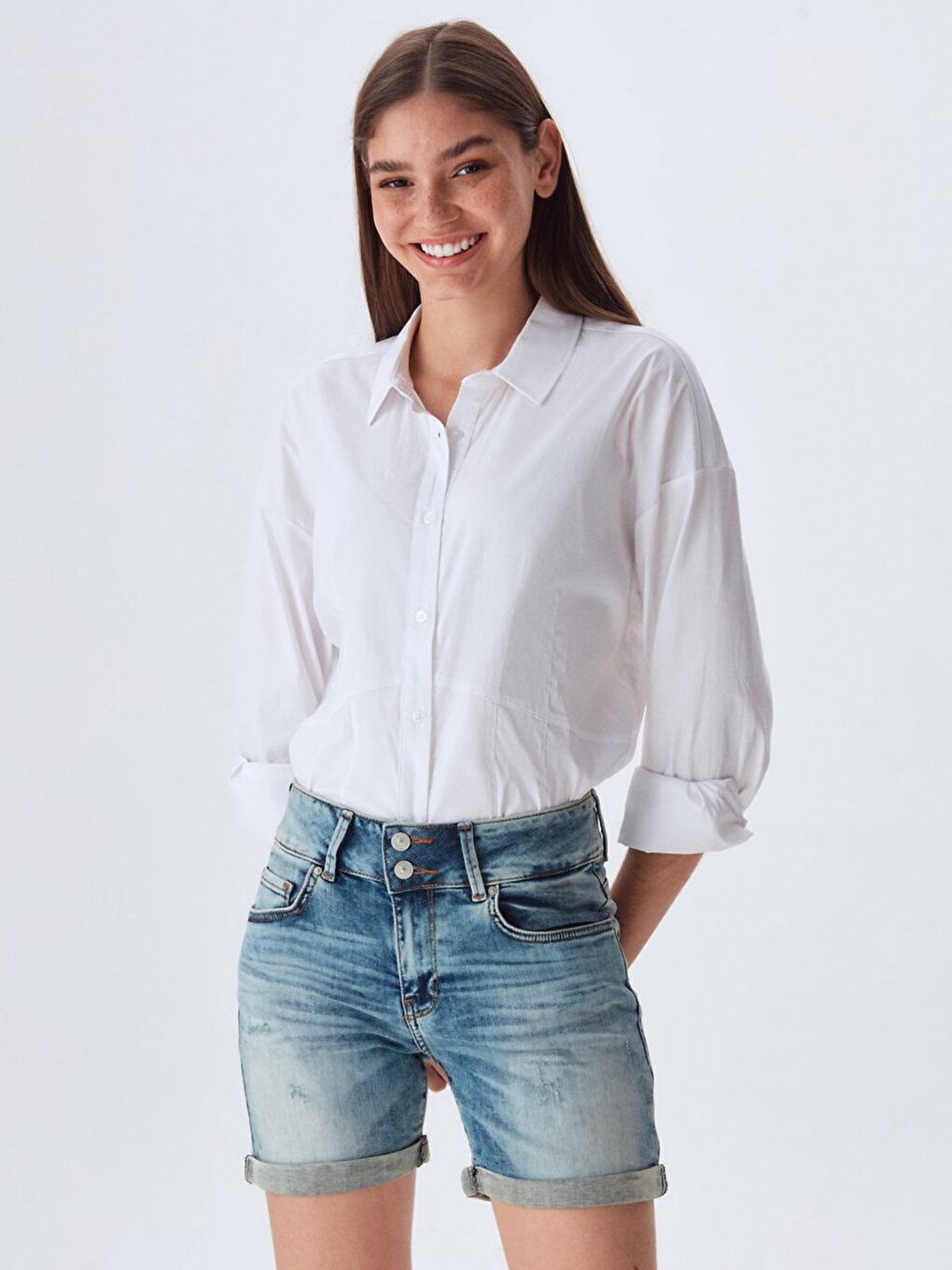 Becky X Middelhoge Taille Lichtblauw Shorts