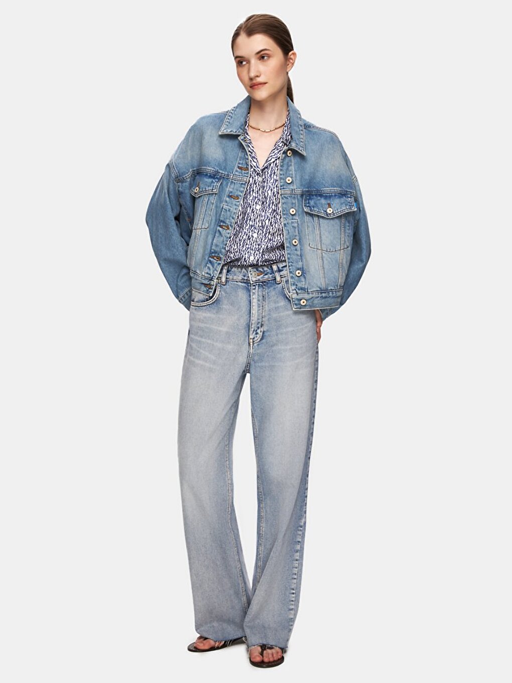 Cellına Oversize Jean Mavi Ceket