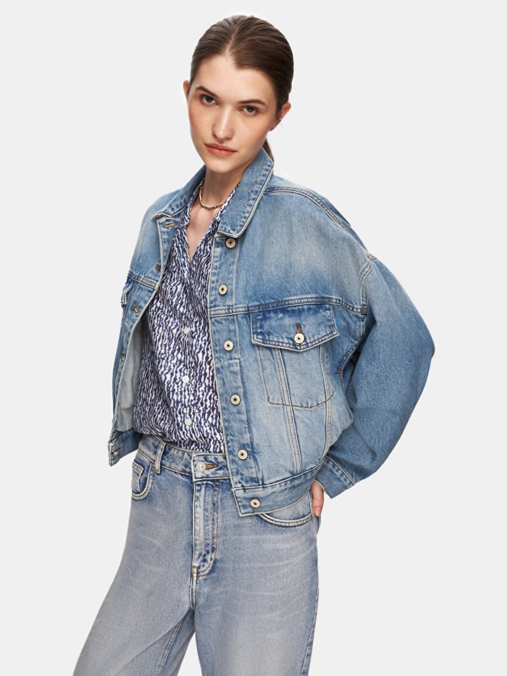 Cellına Oversize Jean Mavi Ceket
