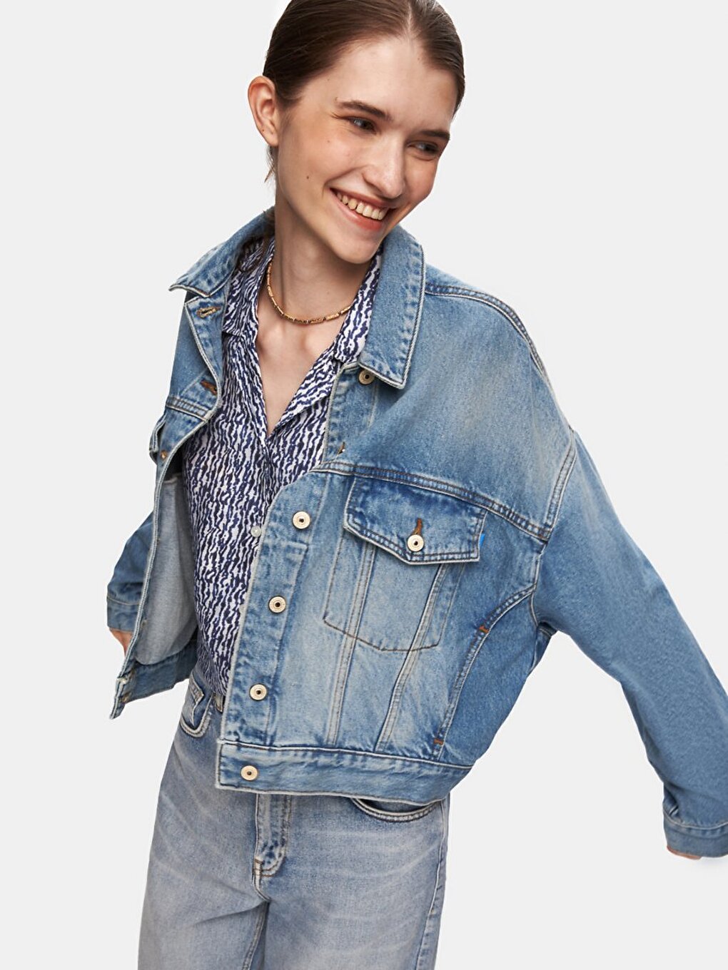 Cellına Oversize Jean Mavi Ceket