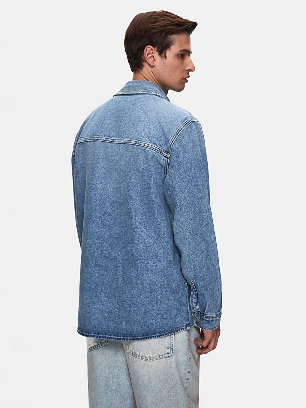 Aıdan Entspannter Schnitt Mittelblau Jeans Hemd
