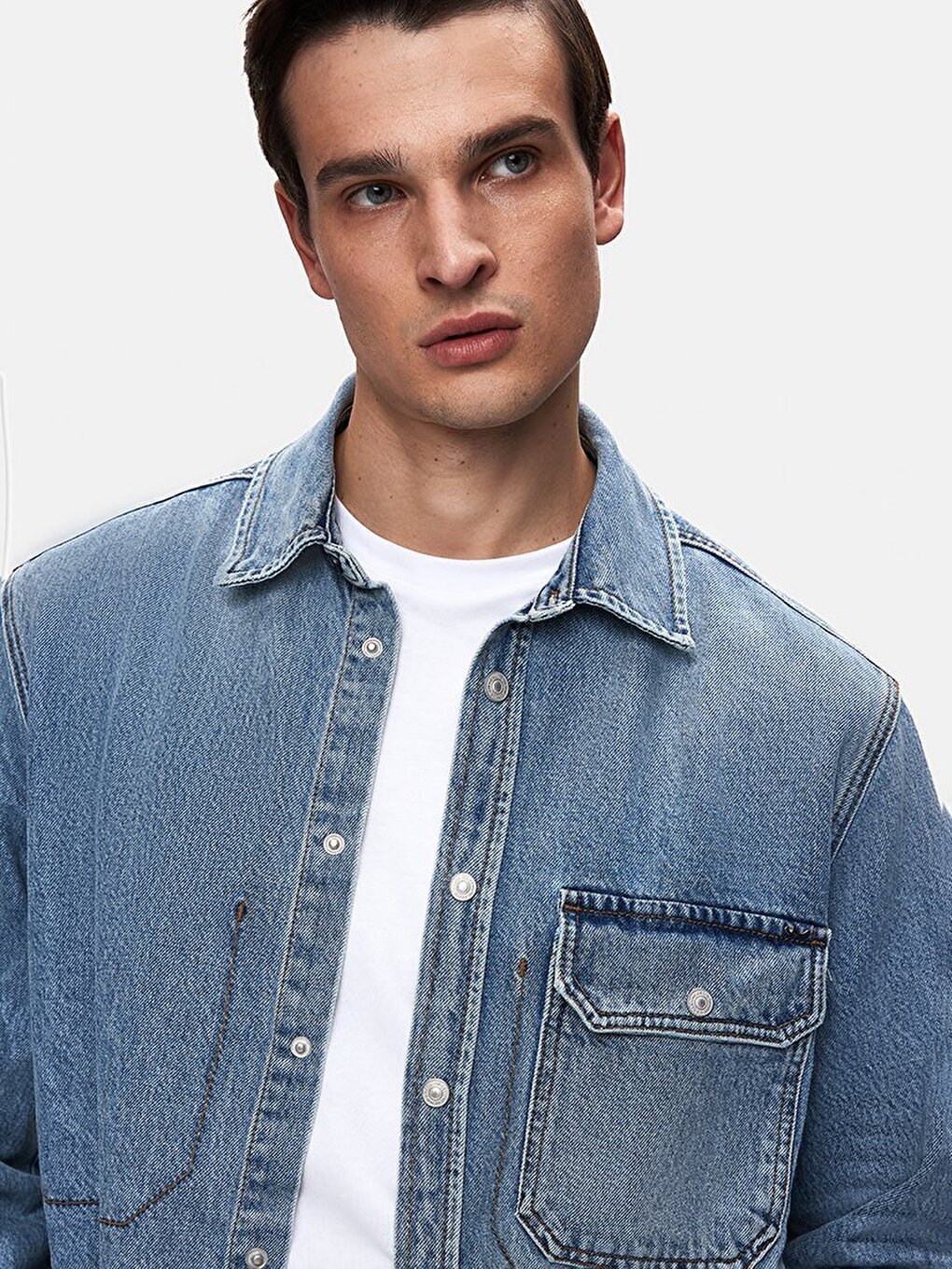 Aıdan Entspannter Schnitt Mittelblau Jeans Hemd