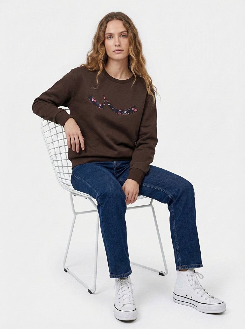 Long Sleeves Slogan Print Brown Sweatshırt