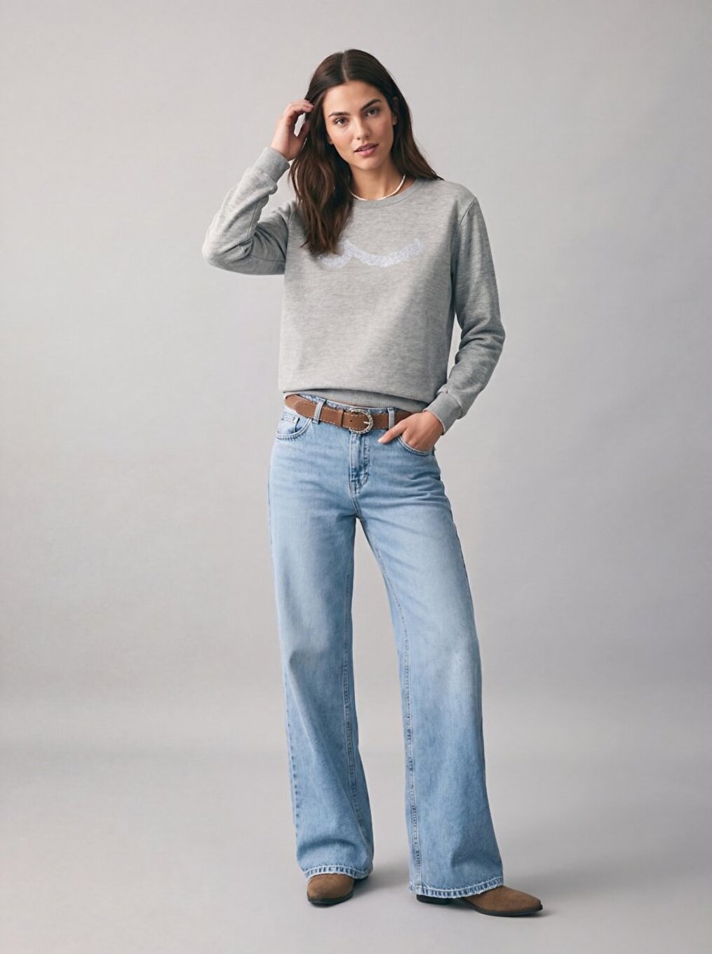 Manches Longues Grıs Sweat-shırt