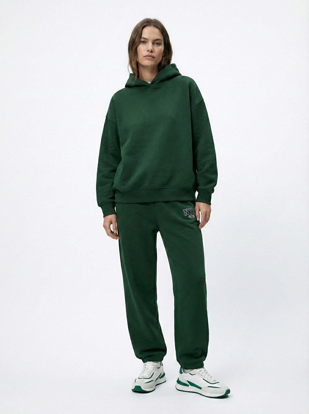 Elastic Waist Slogan Print Skinny Leg Green Tracksuıt