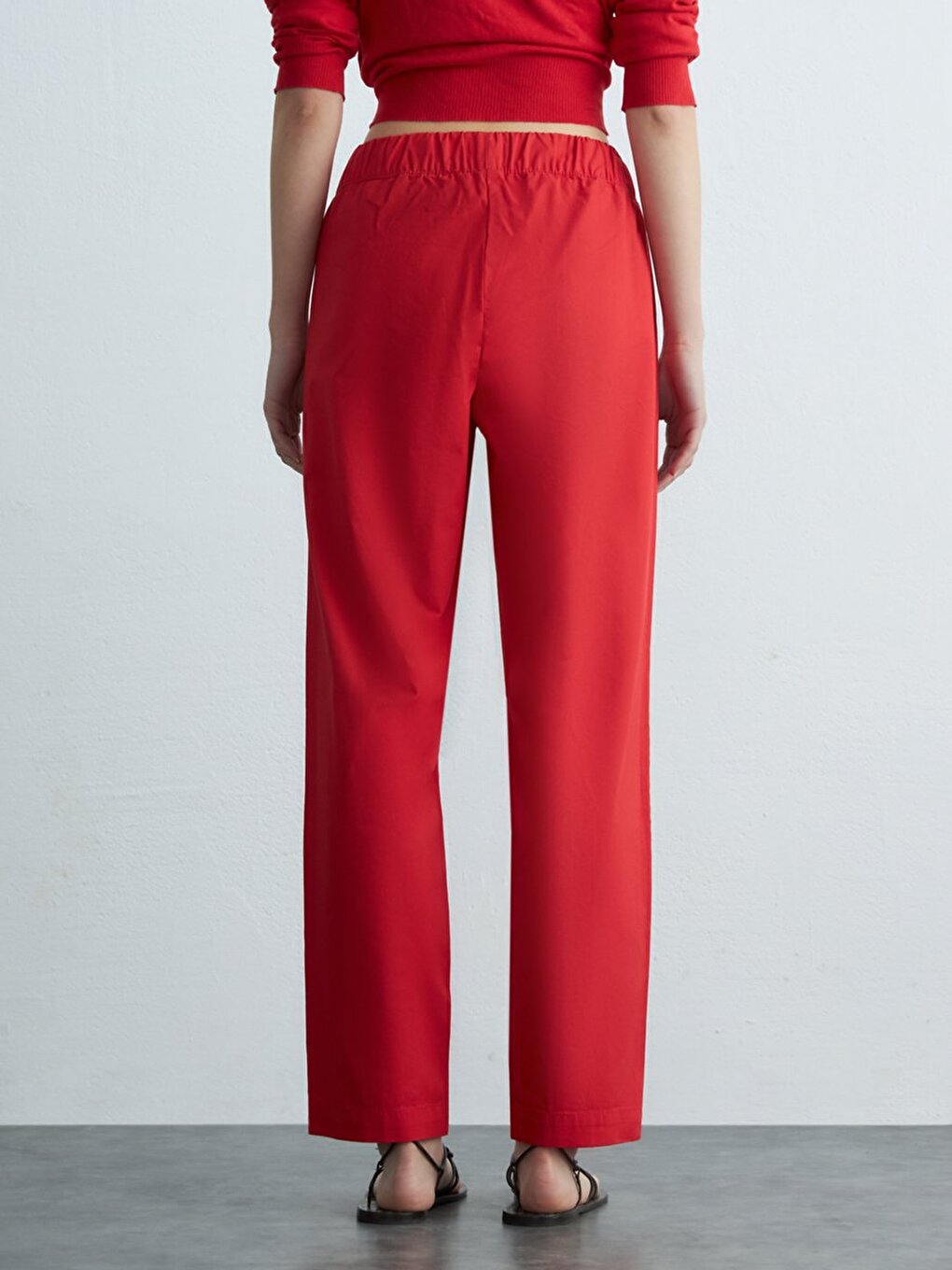 Basic Beli Lastikli Loose Kırmızı Pantolon