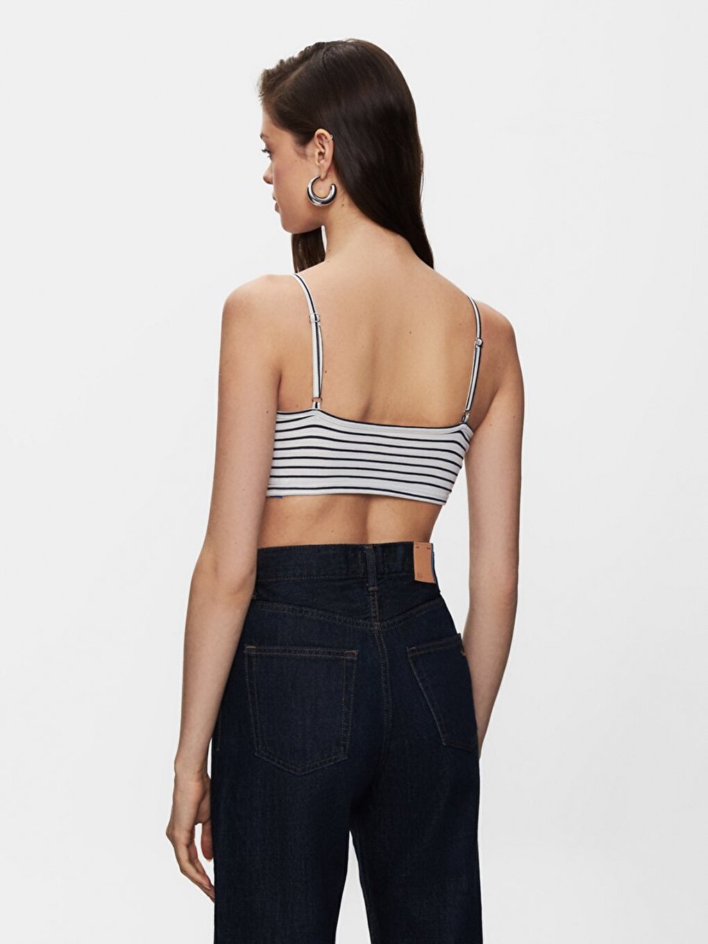 Çizgili Crop Askılı Mavi Atlet