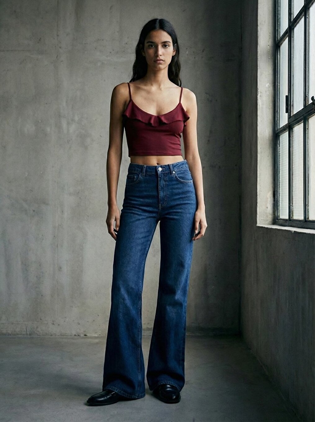 ince Askılı Önü Fırfırlı Crop Kırmızı Atlet