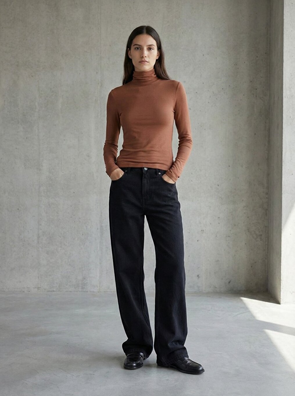 Long Sleeves Brown Sweatshırt