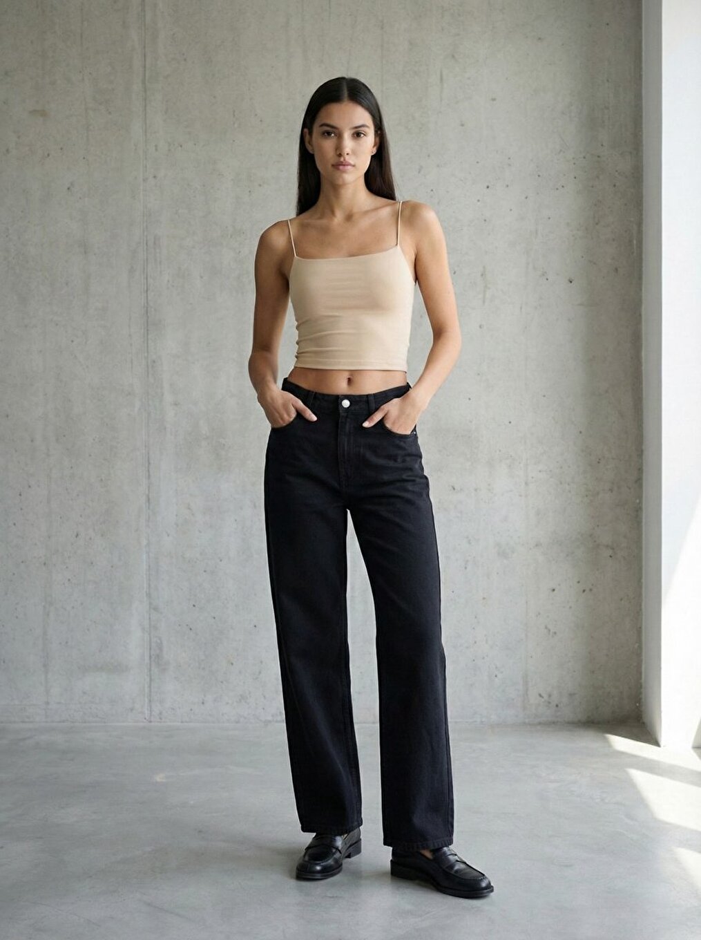 ince Askılı Basic Crop Bej Atlet